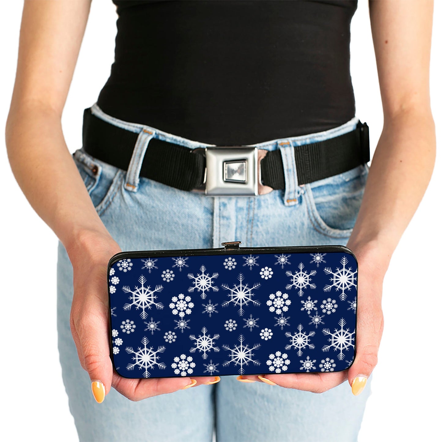 Hinged Wallet - Snowflakes Blue White
