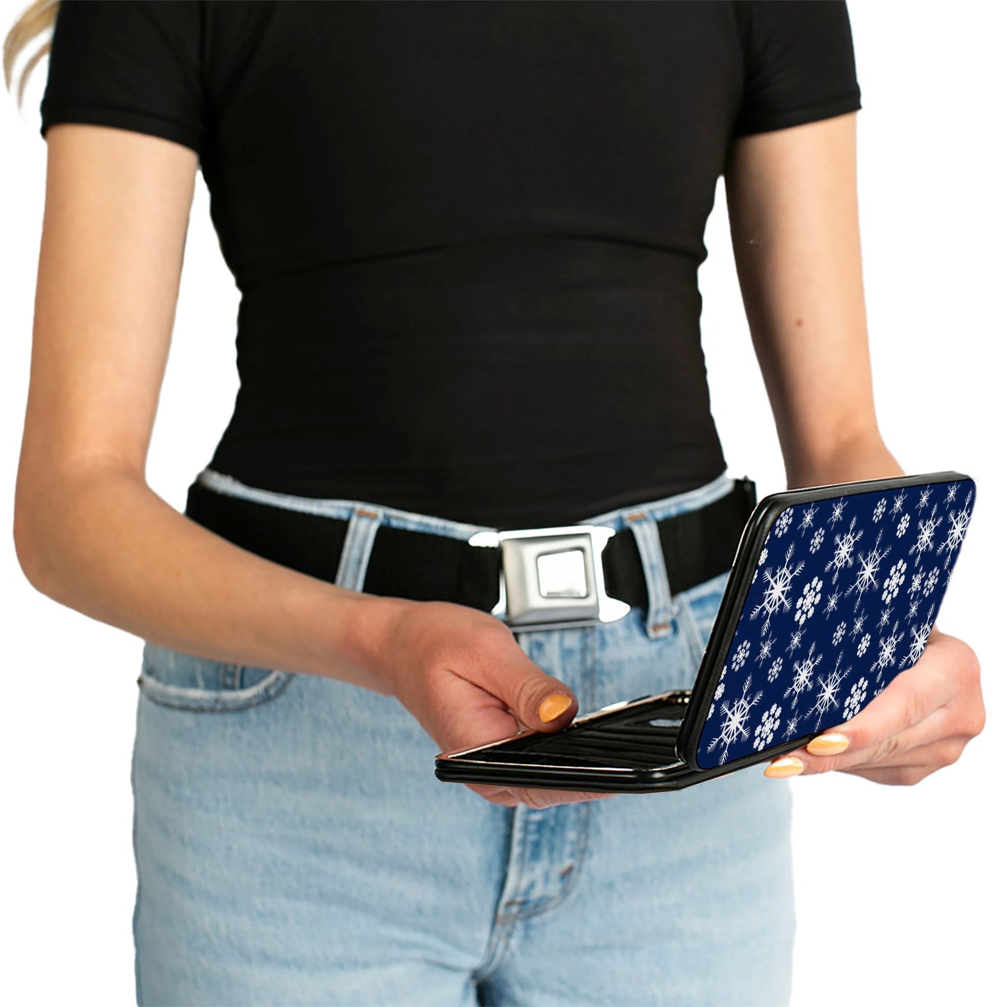 Hinged Wallet - Snowflakes Blue White