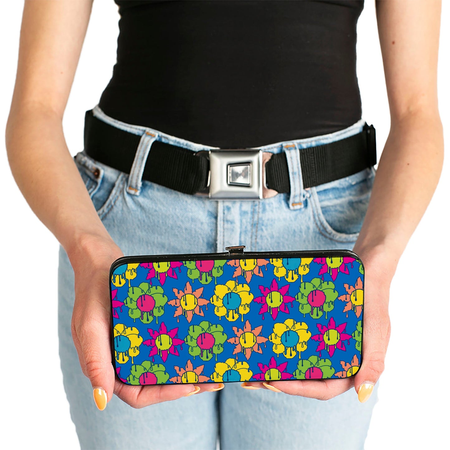 Hinged Wallet - Funky Flower Drip Blue/Multi Color