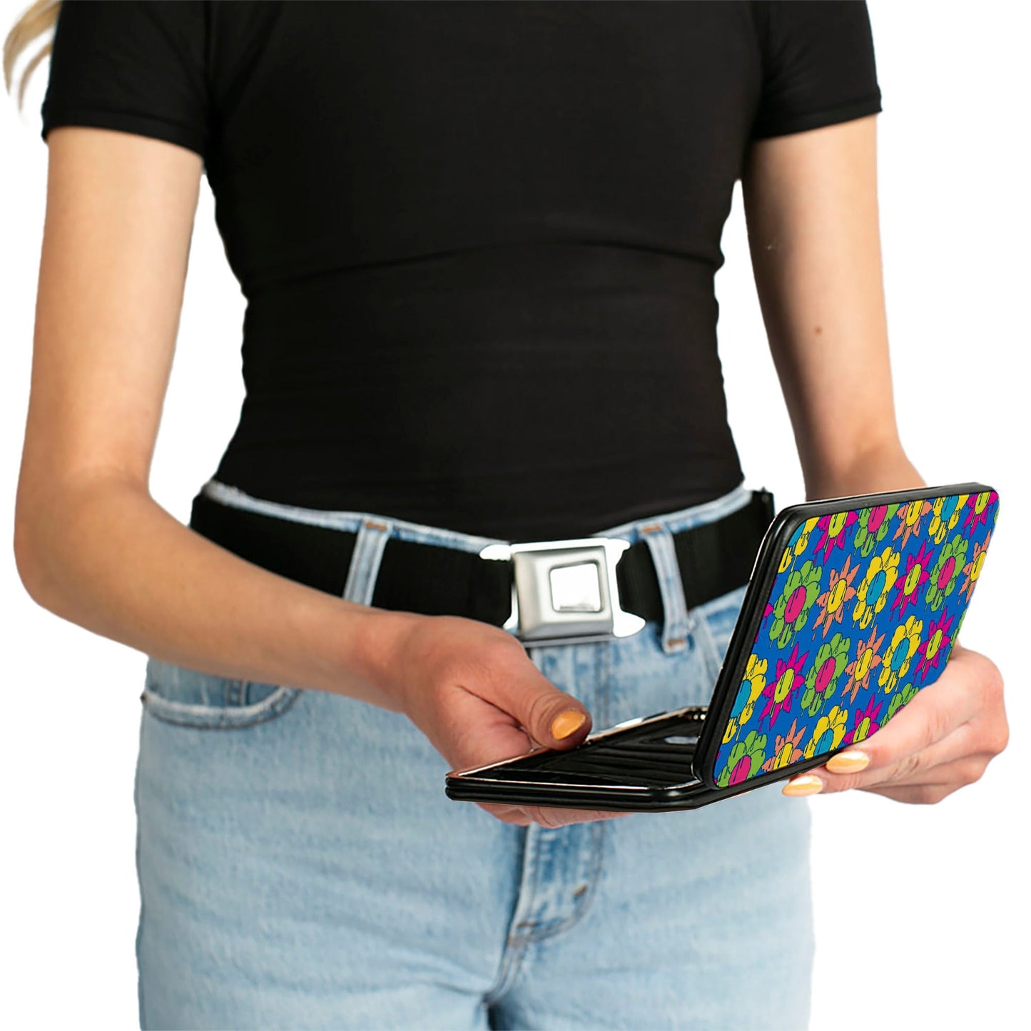 Hinged Wallet - Funky Flower Drip Blue/Multi Color