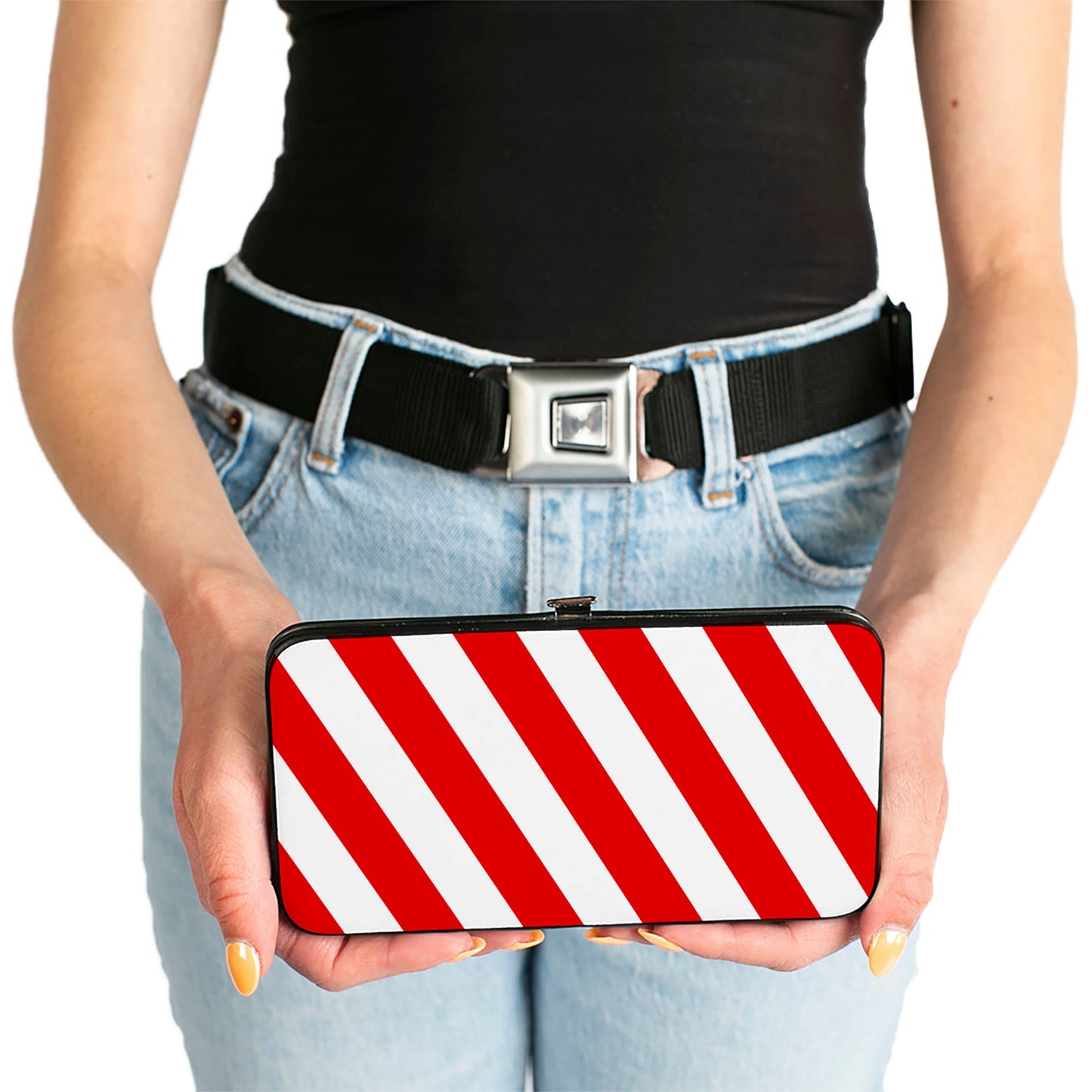 Hinged Wallet - Candy Cane2 Stripe White Red