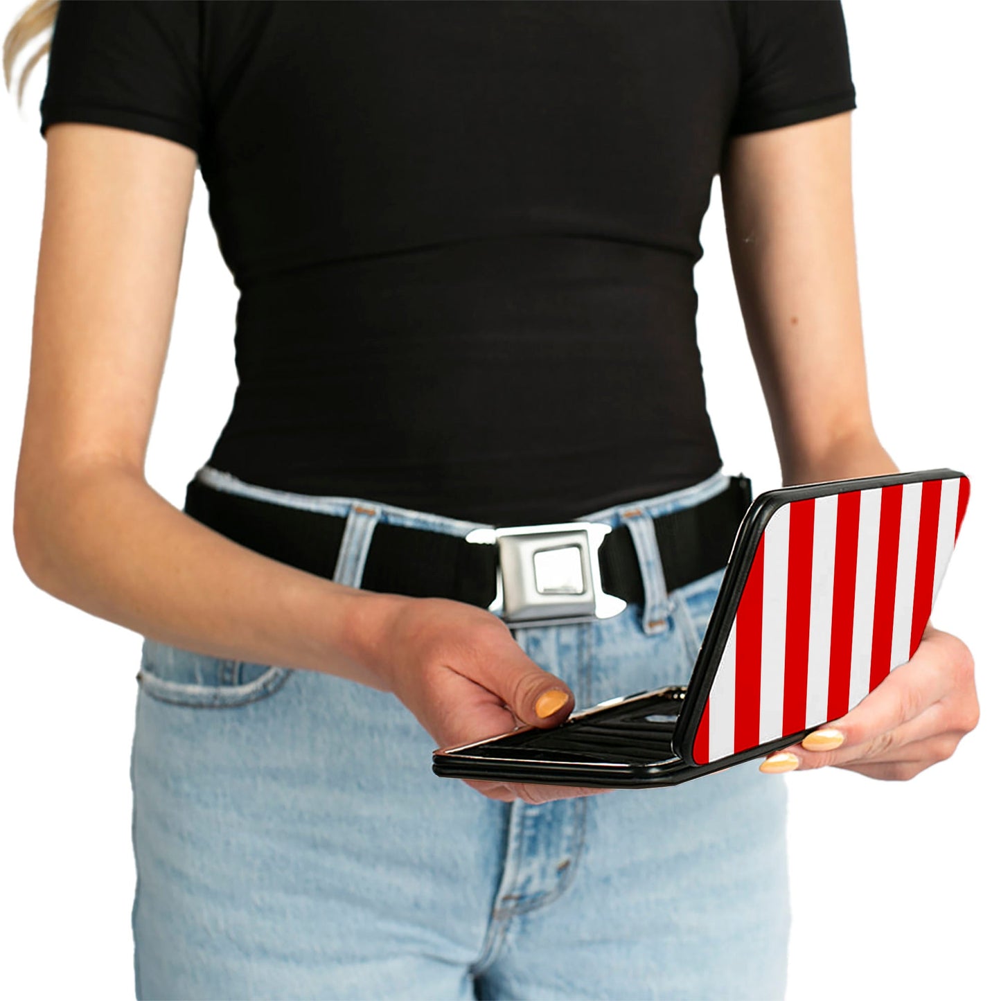 Hinged Wallet - Candy Cane2 Stripe White Red