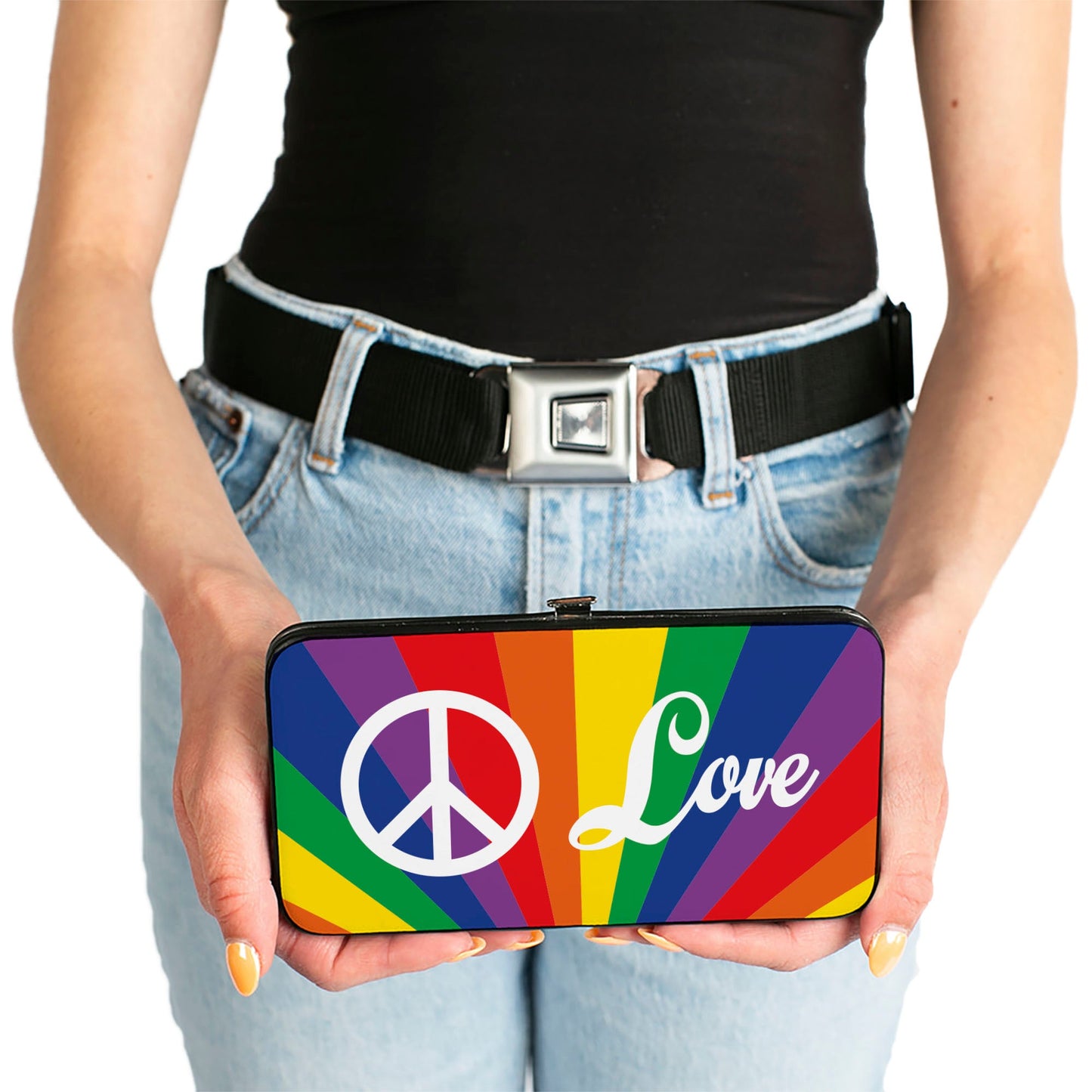 Hinged Wallet - PEACE and LOVE Rainbow Rays Multi Color White