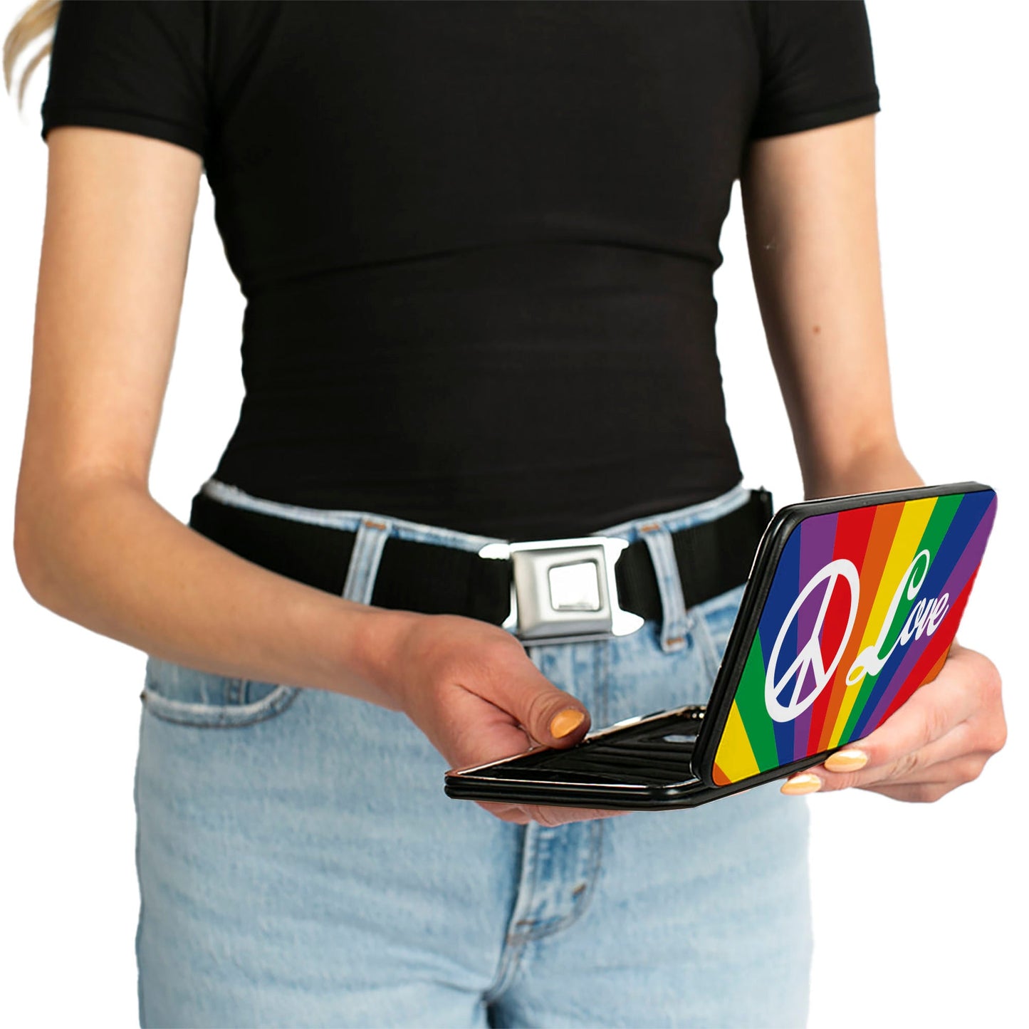 Hinged Wallet - PEACE and LOVE Rainbow Rays Multi Color White
