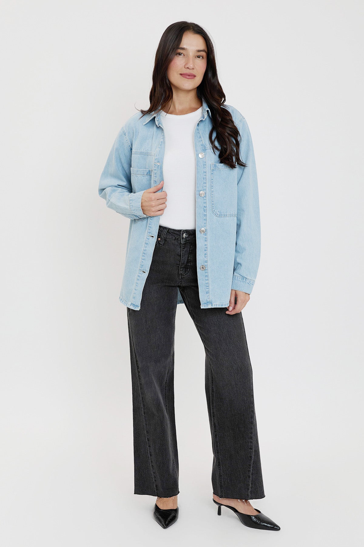 Women’s Oversized Shacket with Front Patch Pockets