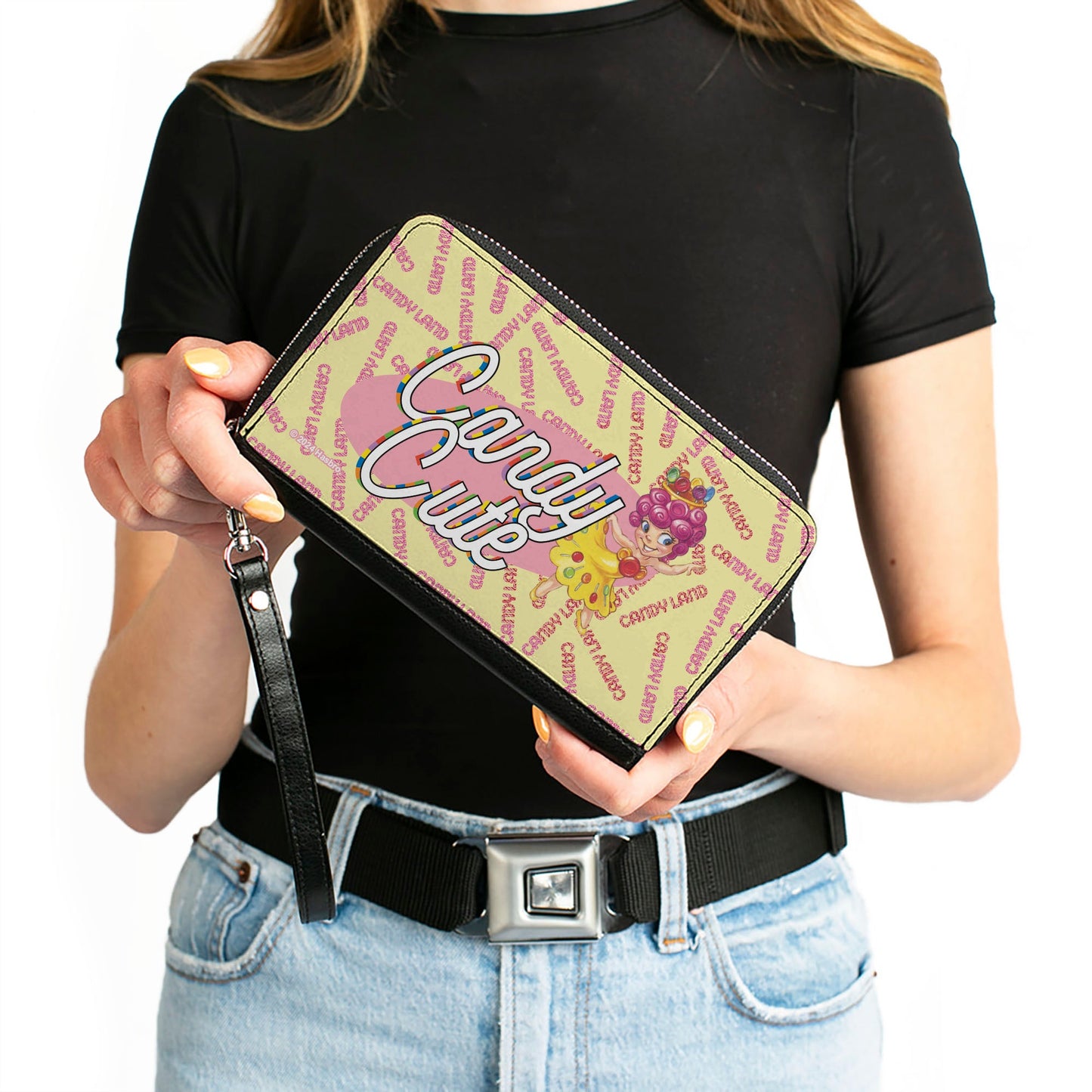 PU Zip Around Wallet Rectangle - Candy Land CANDY CUTE Princess Lolly Pose and Logo Yellow/Pinks