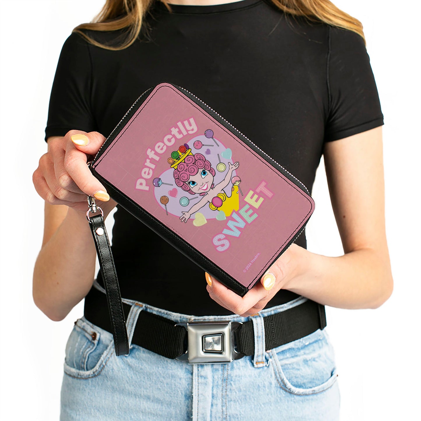 PU Zip Around Wallet Rectangle - Candy Land PERFECTLY SWEET Princess Lolly Heart Pose Pinks