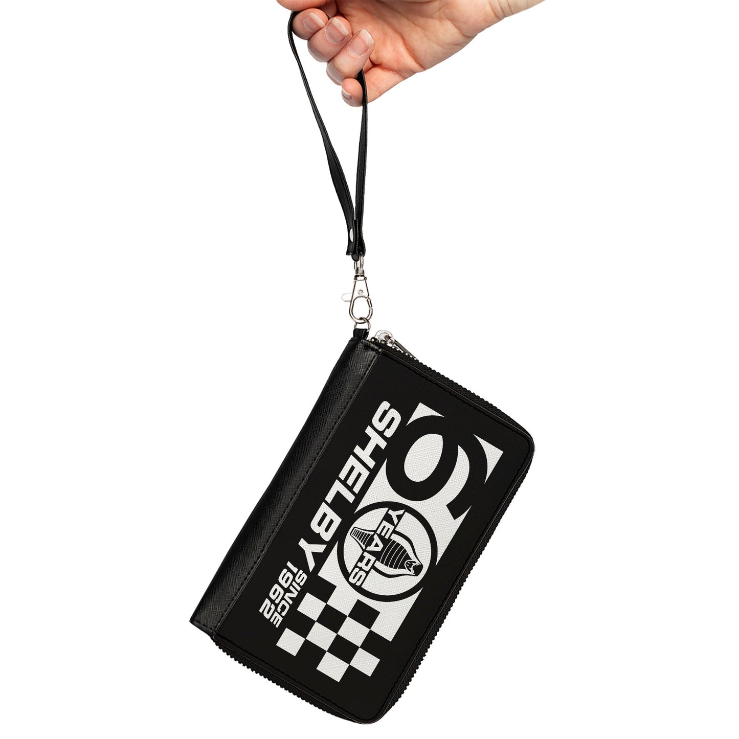 PU Zip Around Wallet Rectangle - Carroll Shelby 60 YEARS-SHELBY SINCE 1962 Checker Logo Black/White