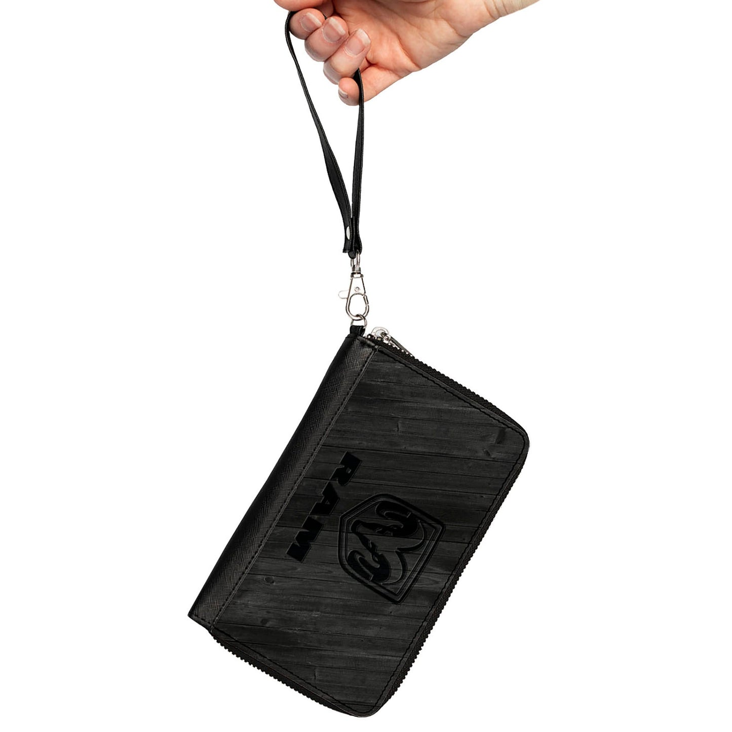 PU Zip Around Wallet Rectangle - RAM Logo Wood Grain Grays
