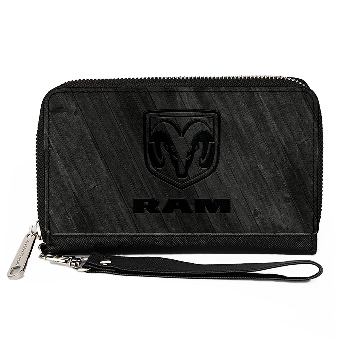 PU Zip Around Wallet Rectangle - RAM Logo Wood Grain Grays