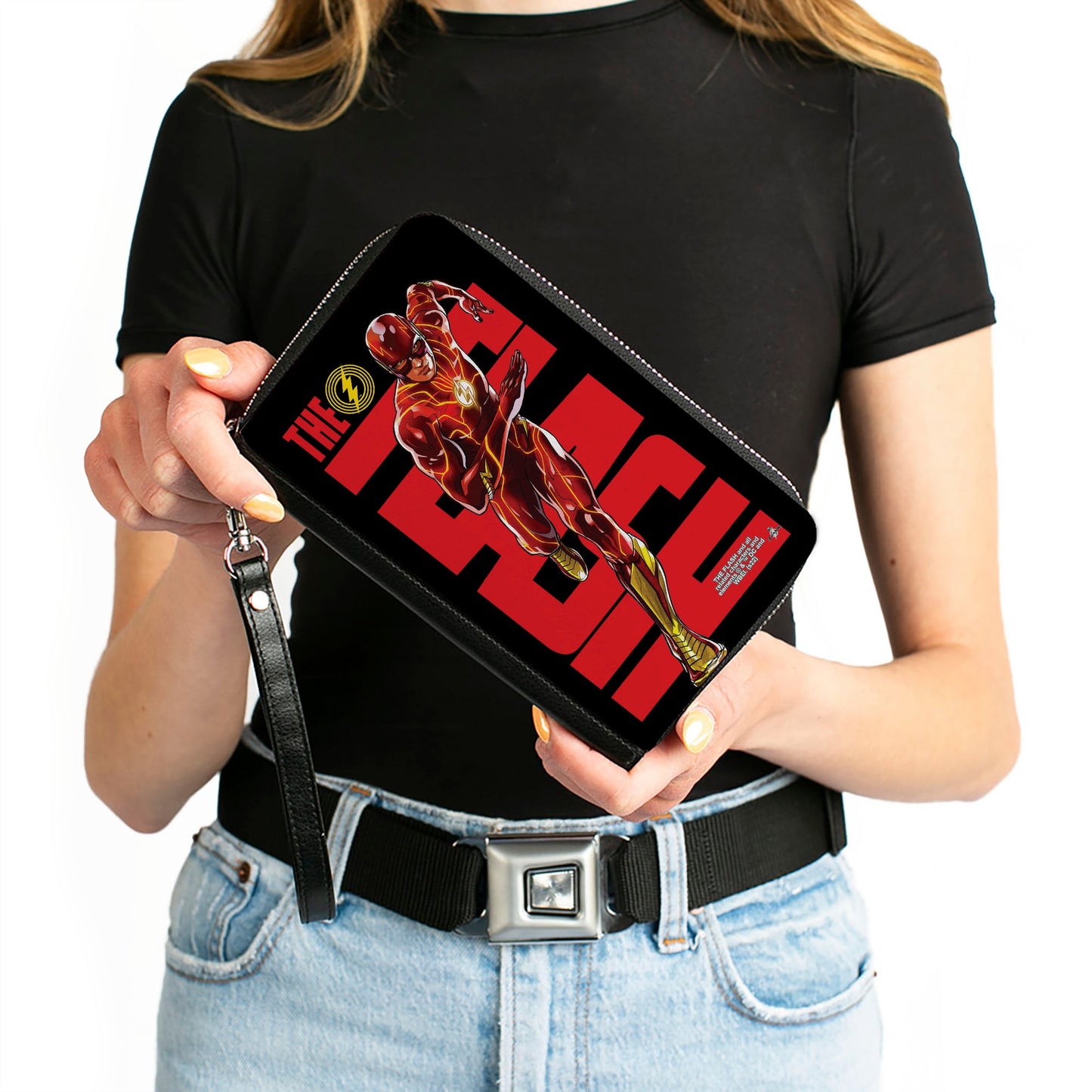 PU Zip Around Wallet Rectangle - THE FLASH Title and Running Action Pose Black/Red/Yellow
