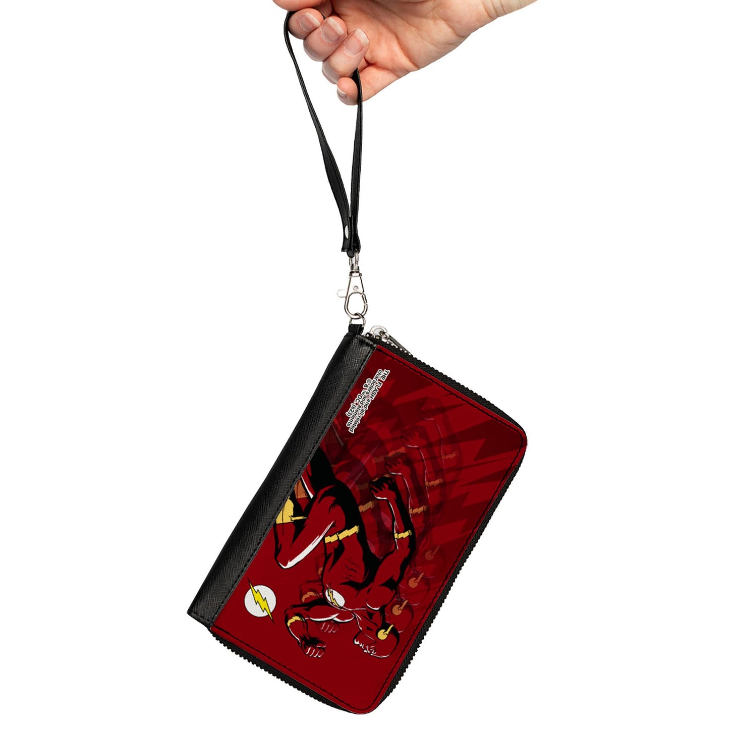PU Zip Around Wallet Rectangle - The Flash Running Pose and Bolt Trails Reds