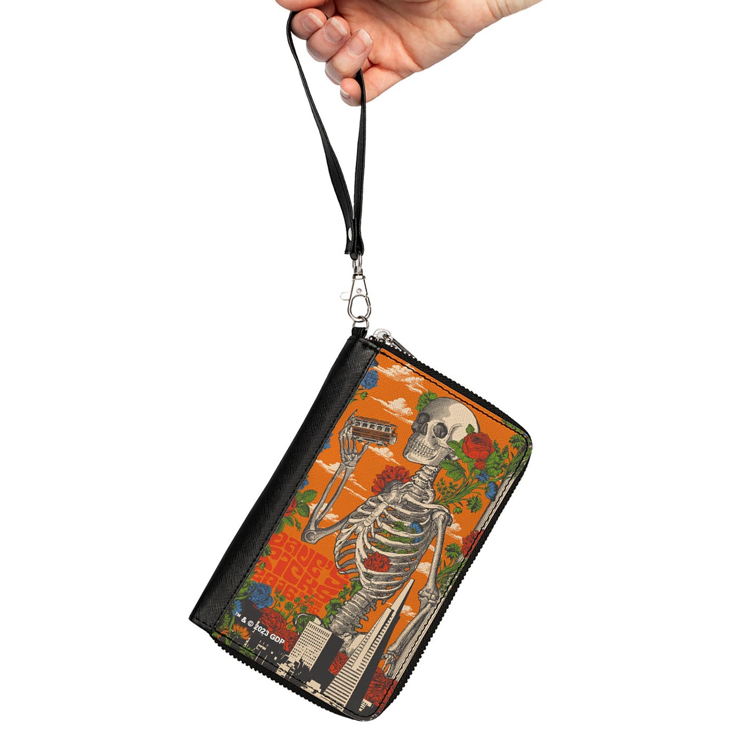 PU Zip Around Wallet Rectangle - Grateful Dead Dave's Picks Skull and Roses Cover Orange