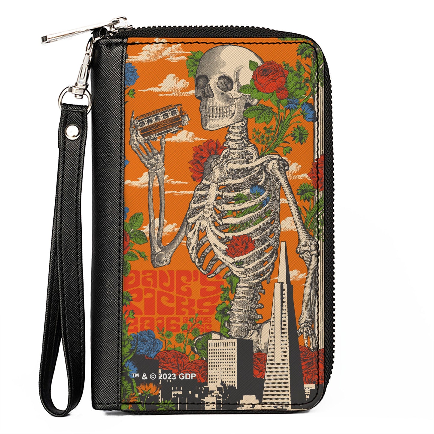 PU Zip Around Wallet Rectangle - Grateful Dead Dave's Picks Skull and Roses Cover Orange