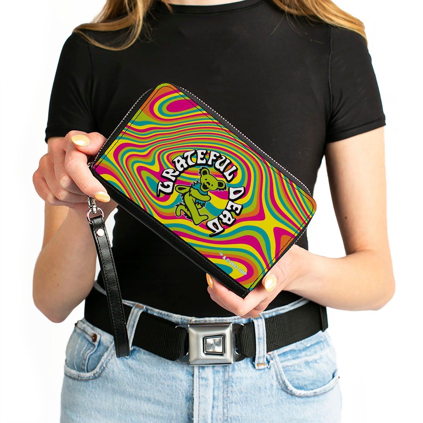 PU Zip Around Wallet Rectangle - GRATEFUL DEAD Dancing Bear Icon Swirl Multi Color/White/Black