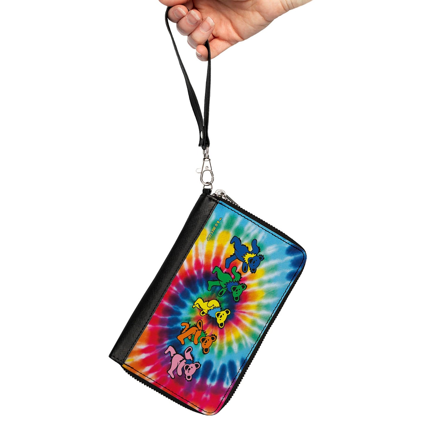 PU Zip Around Wallet Rectangle - Grateful Dead Dancing Bears Swirl Tie Dye Multi Color