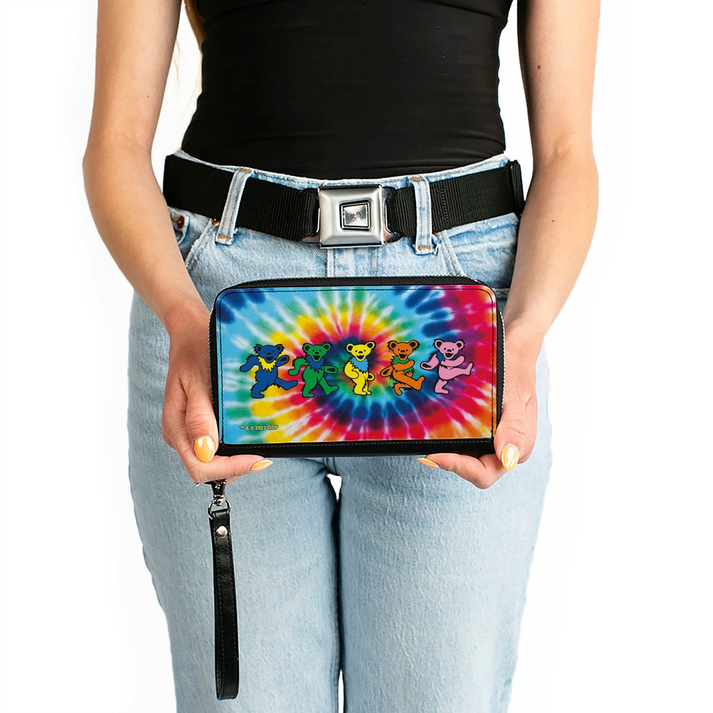 PU Zip Around Wallet Rectangle - Grateful Dead Dancing Bears Swirl Tie Dye Multi Color