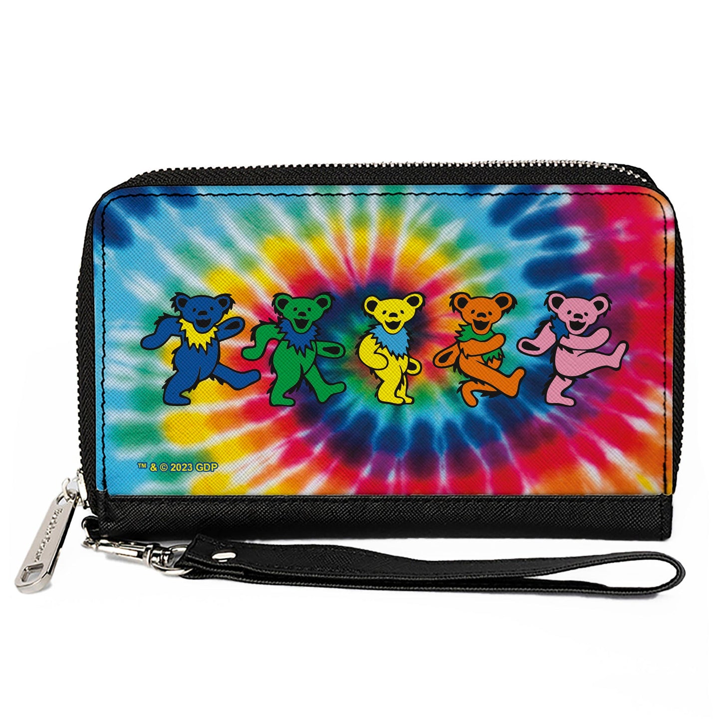 PU Zip Around Wallet Rectangle - Grateful Dead Dancing Bears Swirl Tie Dye Multi Color