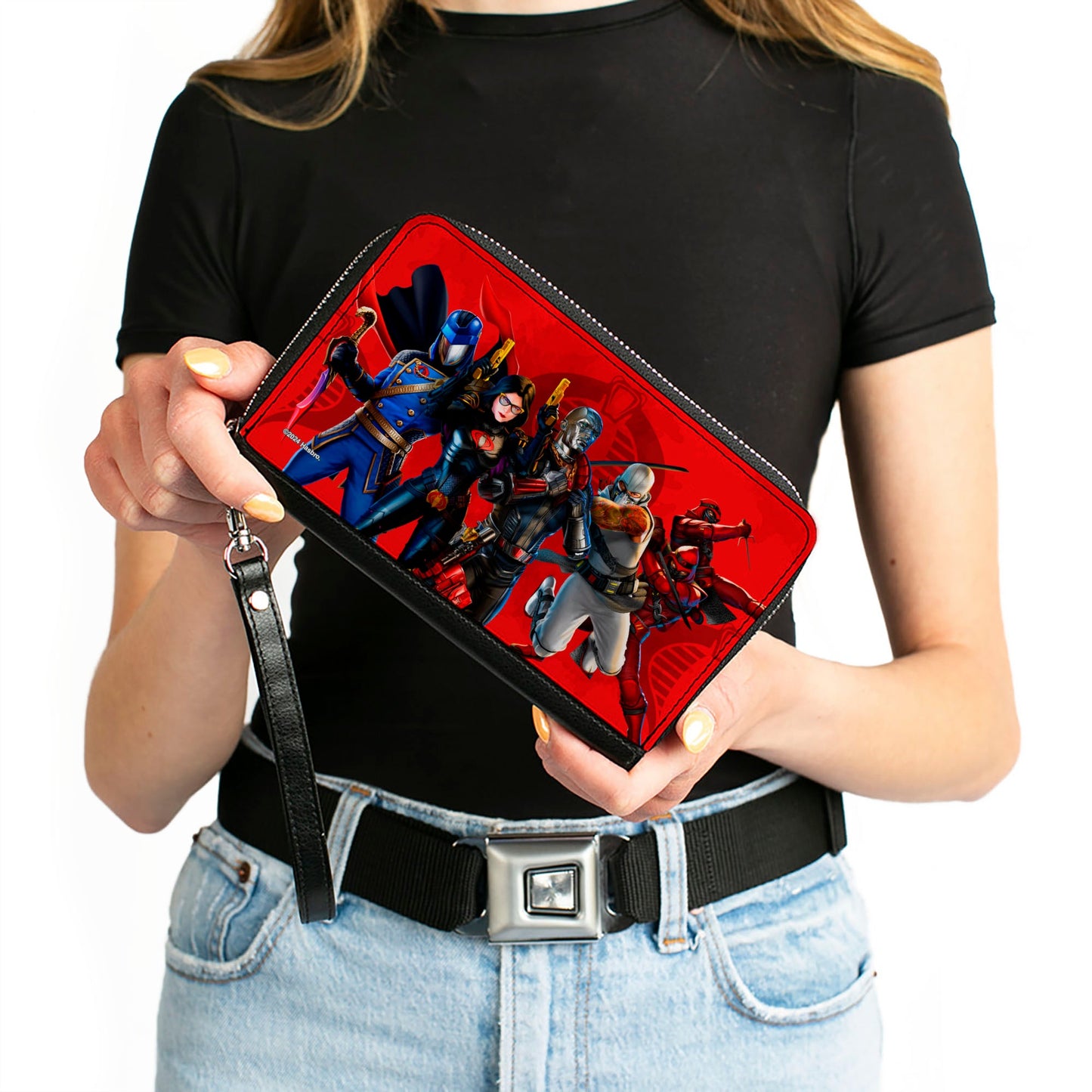 PU Zip Around Wallet Rectangle - GI Joe COBRA Agents Group Pose and Logo Reds