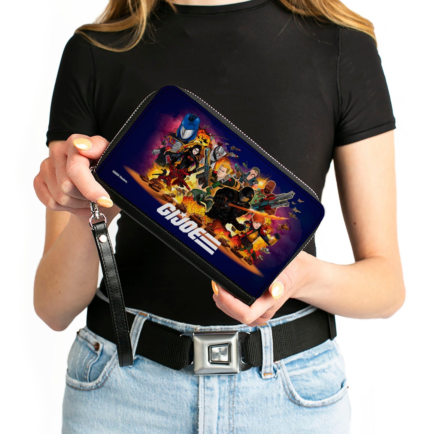 PU Zip Around Wallet Rectangle - GI Joe Universe Agents Explosion Group Pose and Logo Blue