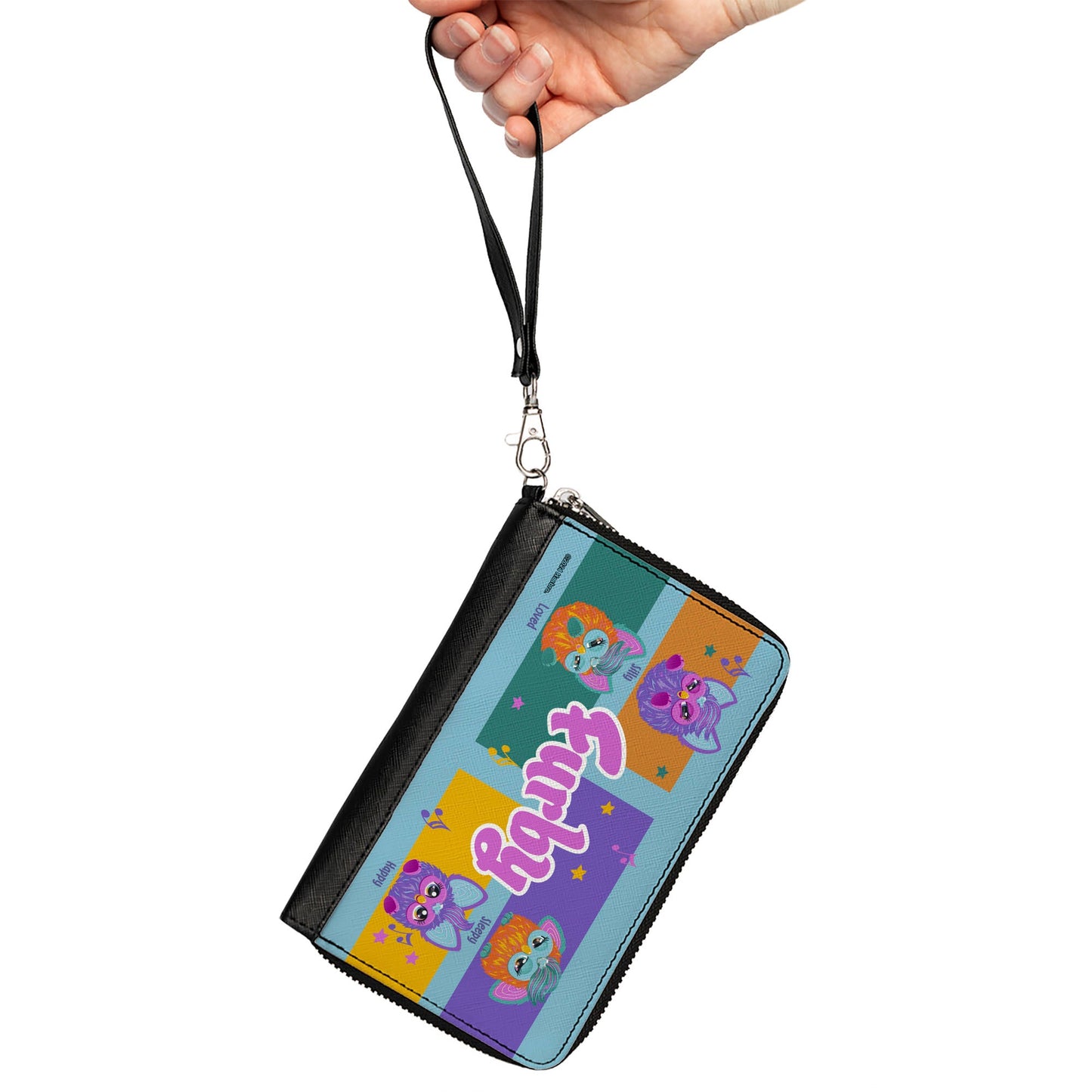 PU Zip Around Wallet Rectangle - FURBY Purple and Orange Mood Blocks and Title Logo Blue/Multi Color