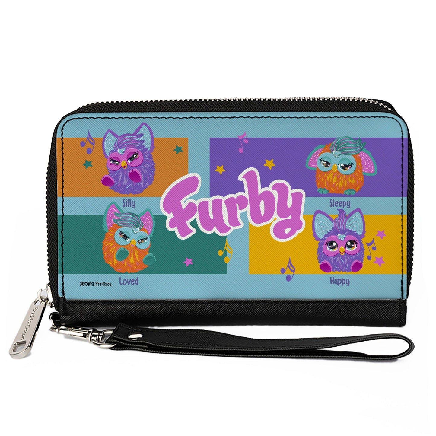 PU Zip Around Wallet Rectangle - FURBY Purple and Orange Mood Blocks and Title Logo Blue/Multi Color