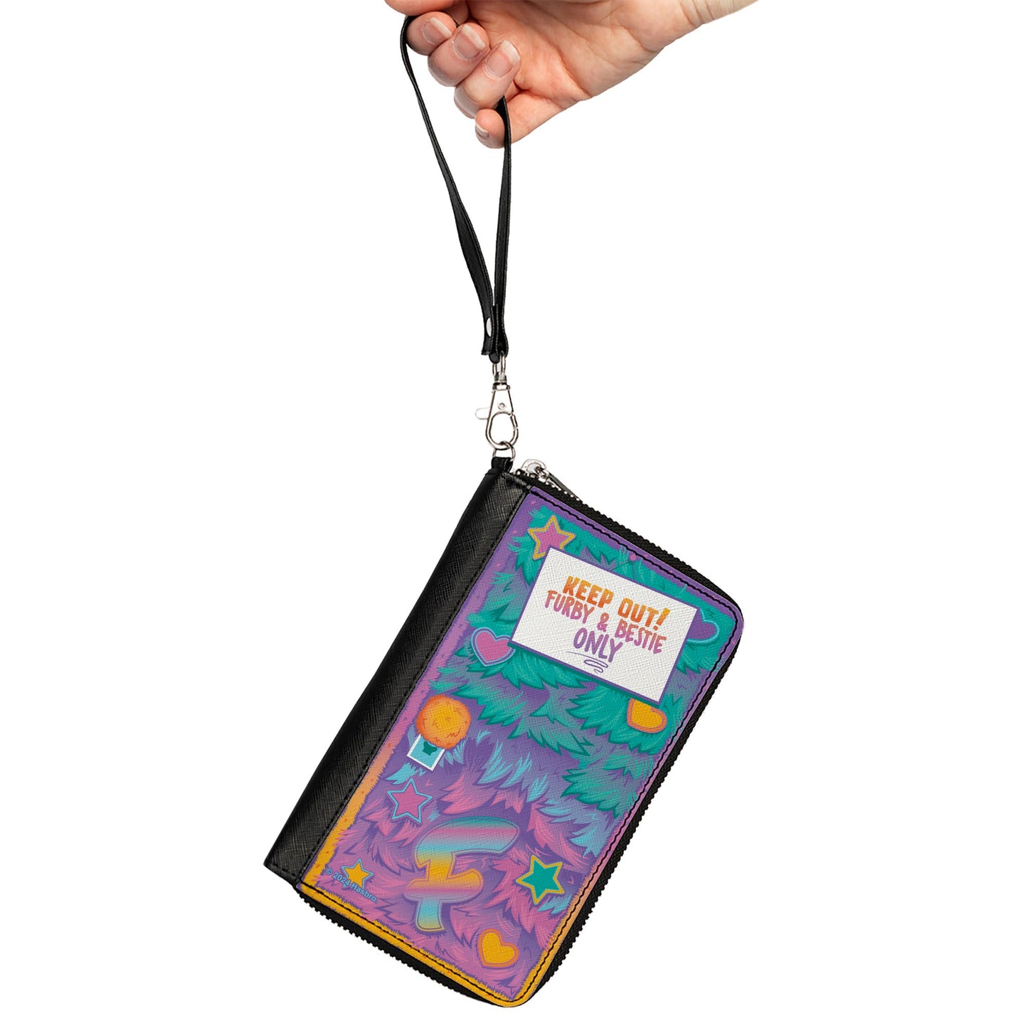 PU Zip Around Wallet Rectangle - Furby KEEP OUT FURBY & BESTIE ONLY Fur Icons Multi Color