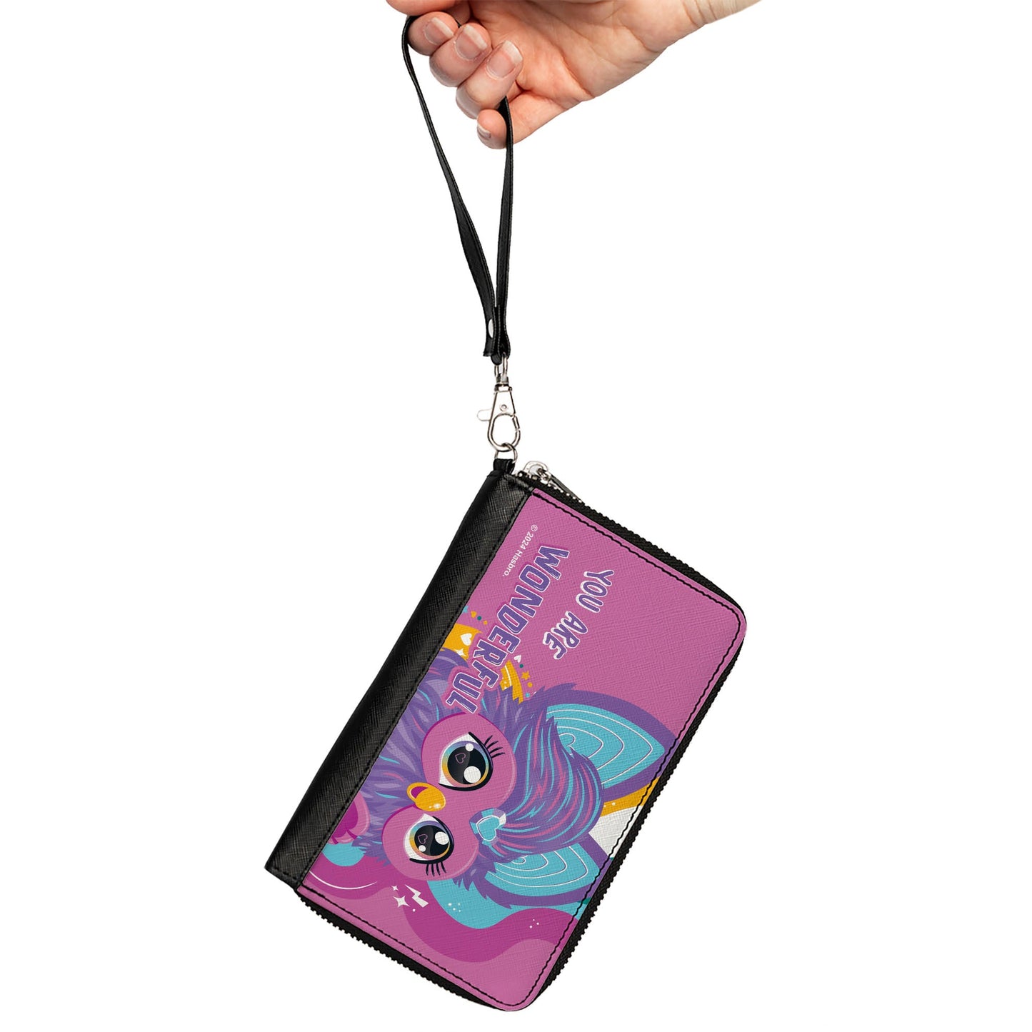 PU Zip Around Wallet Rectangle - Furby Purple Furby YOU ARE WONDERFUL Running Pose Pinks/Purples