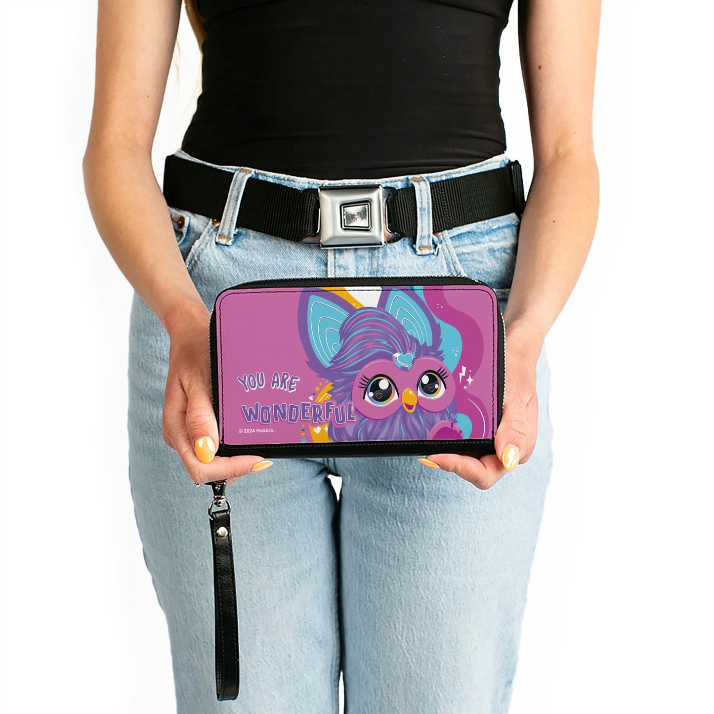 PU Zip Around Wallet Rectangle - Furby Purple Furby YOU ARE WONDERFUL Running Pose Pinks/Purples