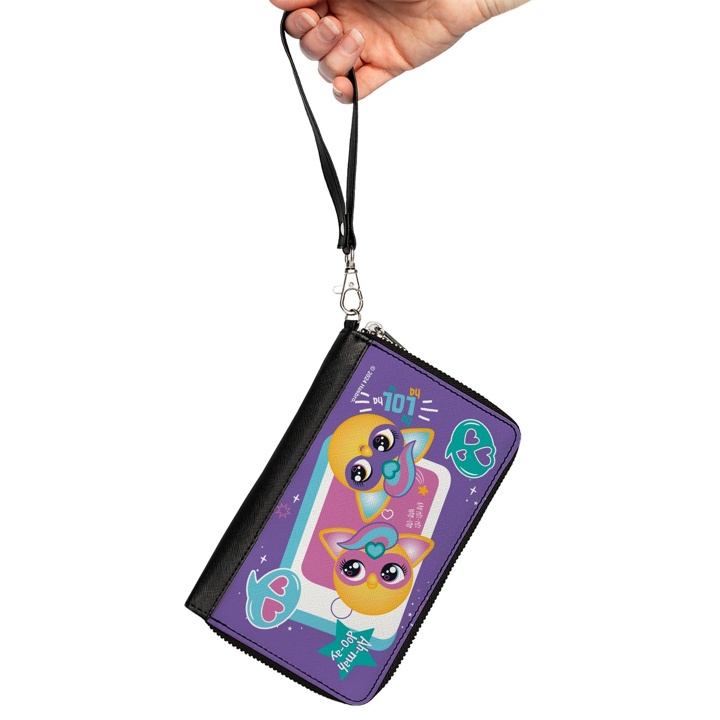 PU Zip Around Wallet Rectangle - Furby Furbmoji BFFs Pose and Quotes Purple/Multi Color