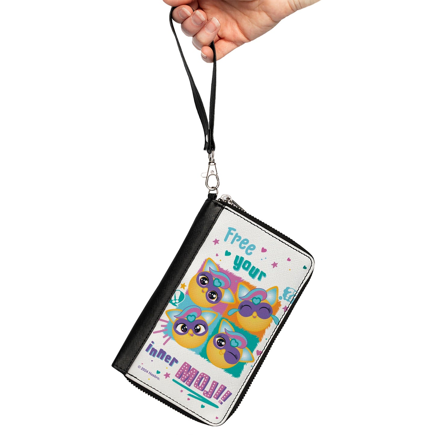 PU Zip Around Wallet Rectangle - Furby Furbmoji FREE YOUR INNER MOJI Expressions White/Multi Color