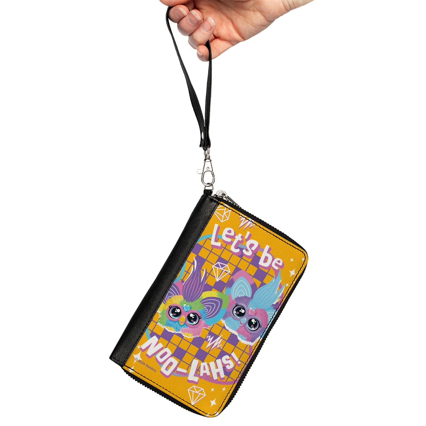 PU Zip Around Wallet Rectangle - Furby Furblets Ray-Vee and Luv-Lee LET'S BE NOO-LAHS Pose Orange/Purple