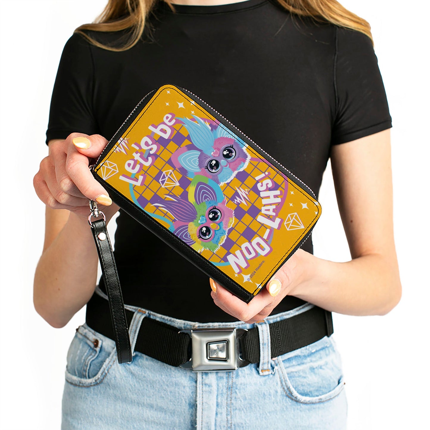 PU Zip Around Wallet Rectangle - Furby Furblets Ray-Vee and Luv-Lee LET'S BE NOO-LAHS Pose Orange/Purple