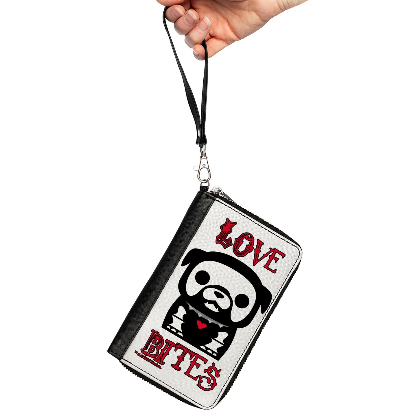 PU Zip Around Wallet Rectangle - Skelanimals Maxx the Bulldog LOVE BITES Pose White/Black/Red