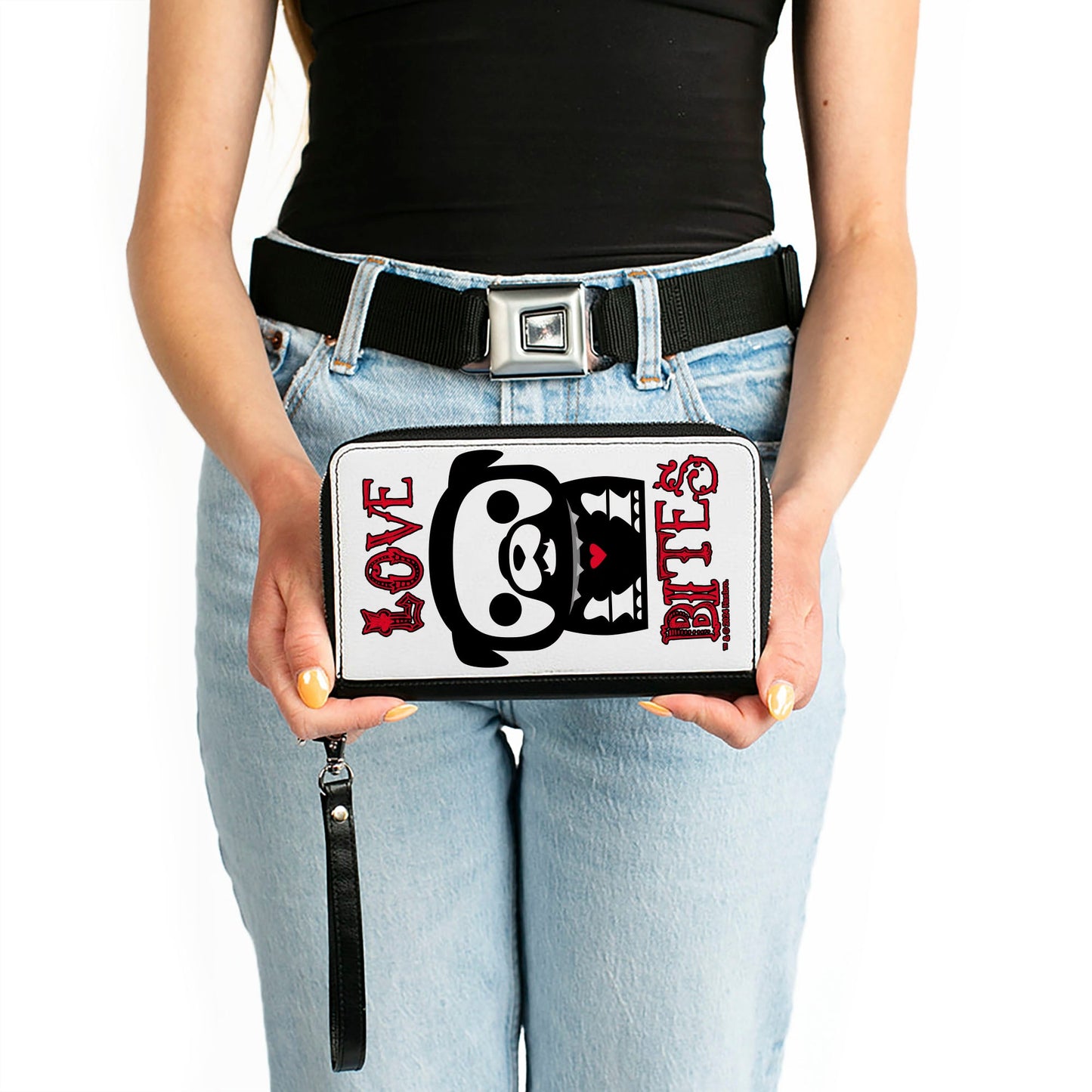 PU Zip Around Wallet Rectangle - Skelanimals Maxx the Bulldog LOVE BITES Pose White/Black/Red