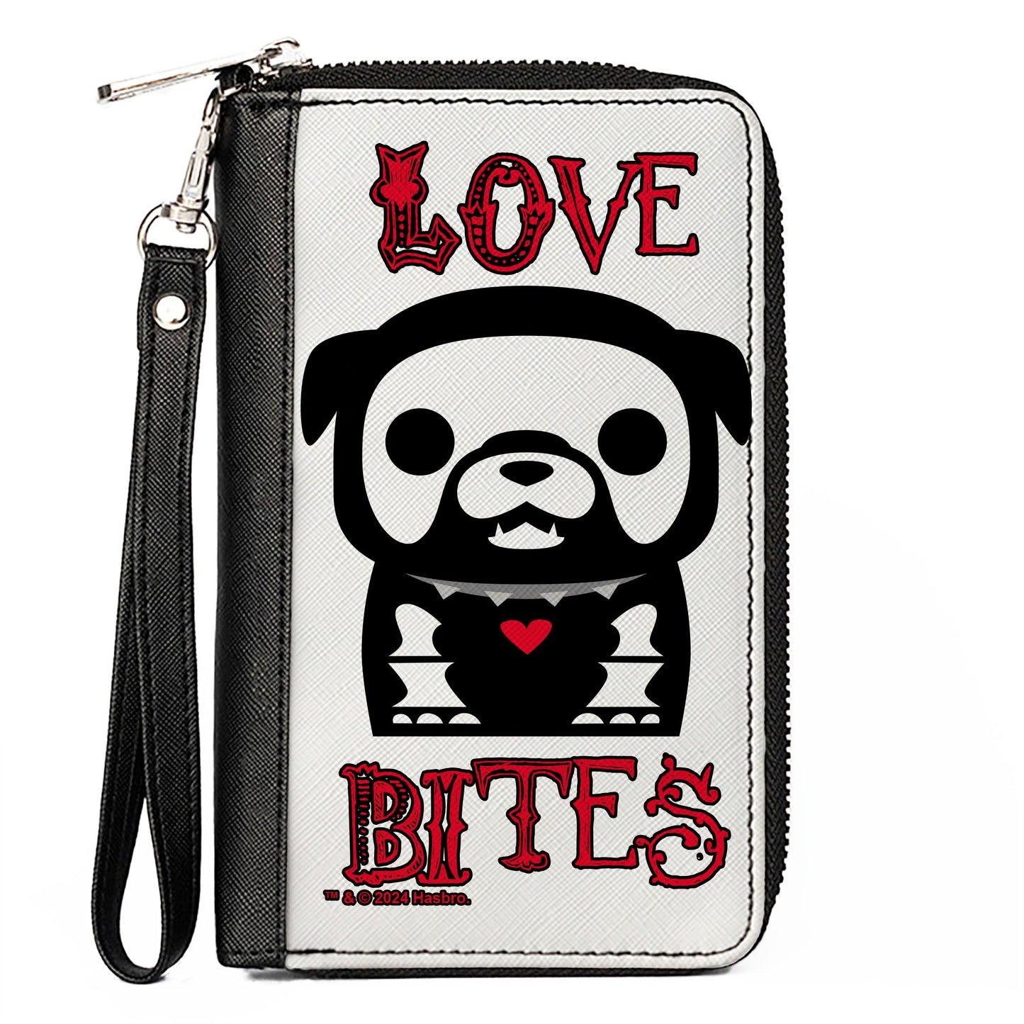 PU Zip Around Wallet Rectangle - Skelanimals Maxx the Bulldog LOVE BITES Pose White/Black/Red