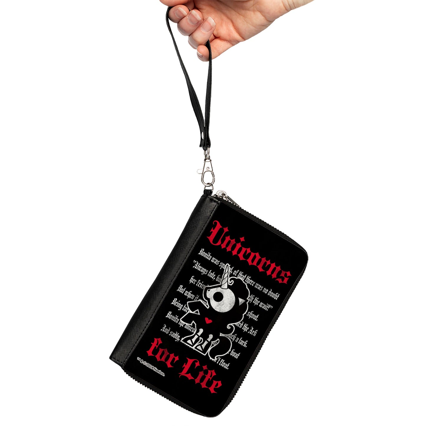PU Zip Around Wallet Rectangle - Skelanimals Bonita the Unicorn UNICORNS FOR LIFE Pose Black/Red/White