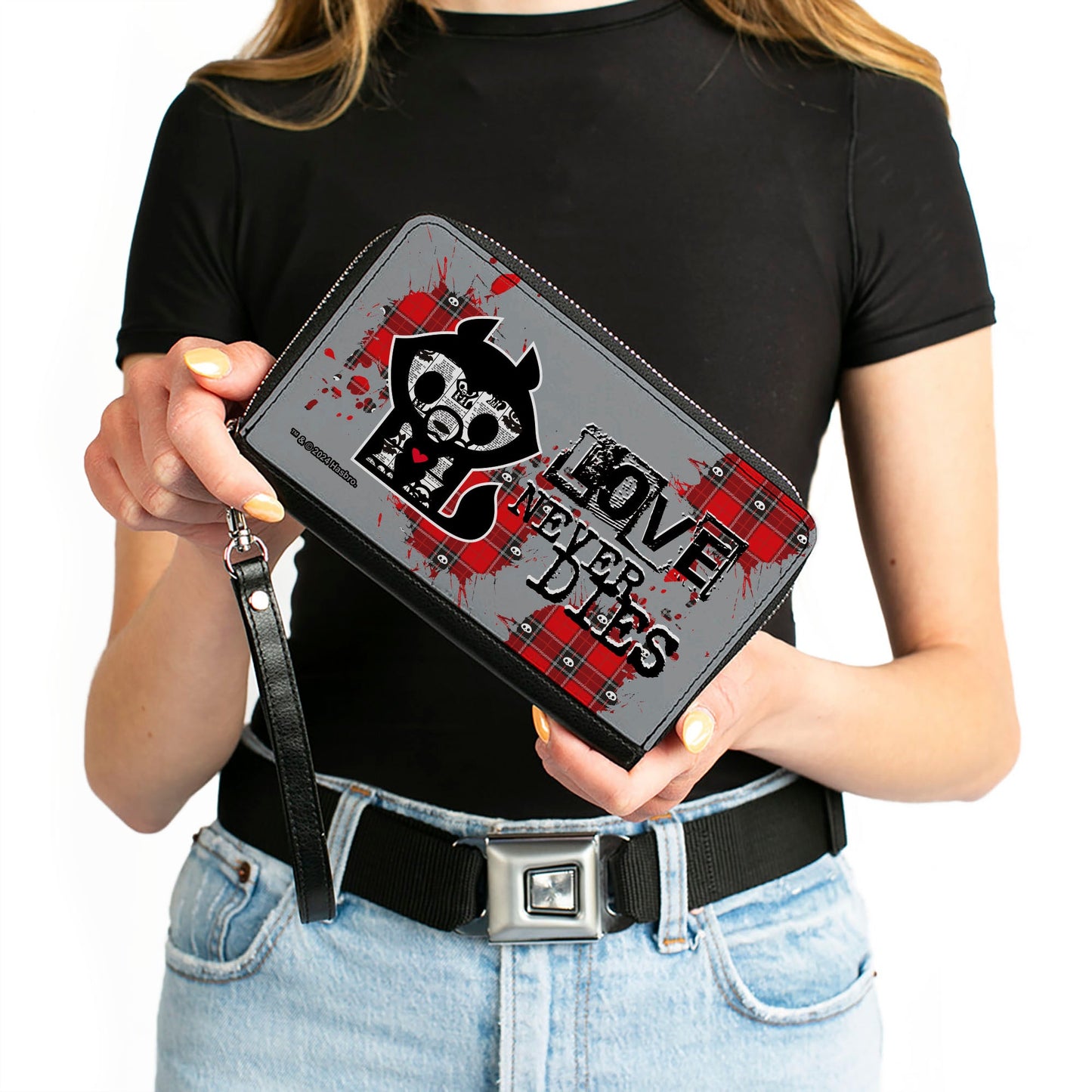 PU Zip Around Wallet Rectangle - Skelanimals Jae the Wolf LOVE NEVER DIES Pose Gray/Black/Red