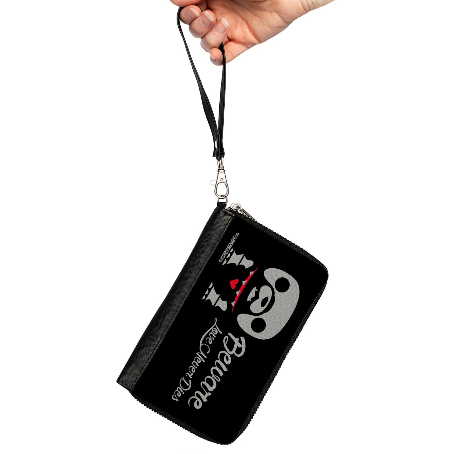 PU Zip Around Wallet Rectangle - Skelanimals Maxx the Bulldog BEWARE LOVE NEVER DIES Pose Black/White/Red