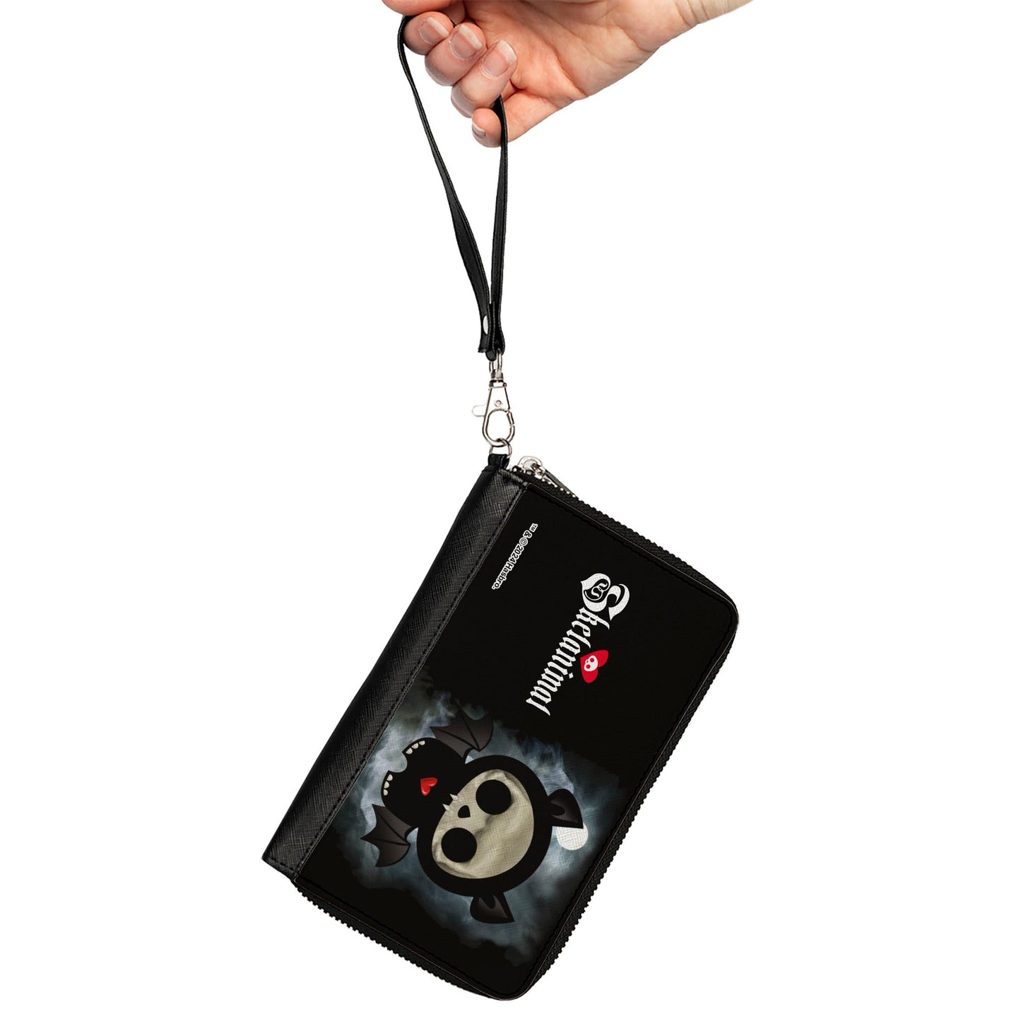 PU Zip Around Wallet Rectangle - SKELANIMALS Diego the Bat Fog Pose and Title Logo Black/White