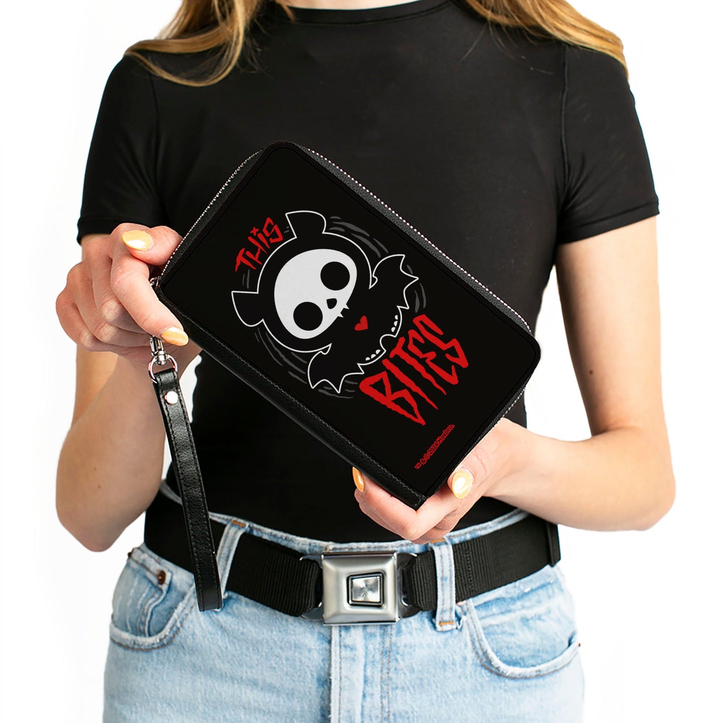 PU Zip Around Wallet Rectangle - SKELANIMALS Diego the Bat Fog Pose This Bites
