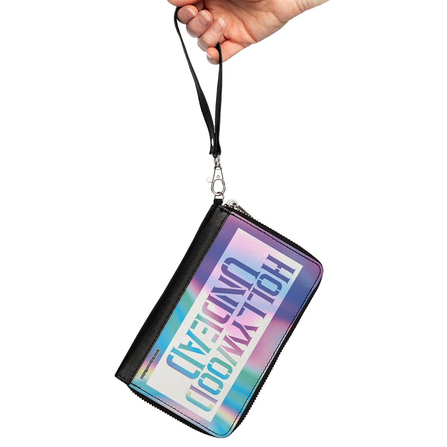 Women's PU Zip Around Wallet Rectangle - HOLLYWOOD UNDEAD Text Logo Block Aura White
