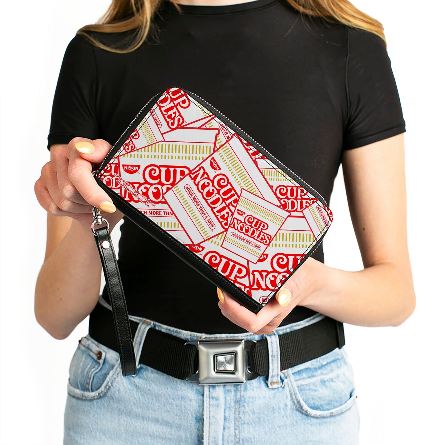 PU Zip Around Wallet Rectangle - NISSIN CUP NOODLES Cups Stacked White/Red/Dark Yellow