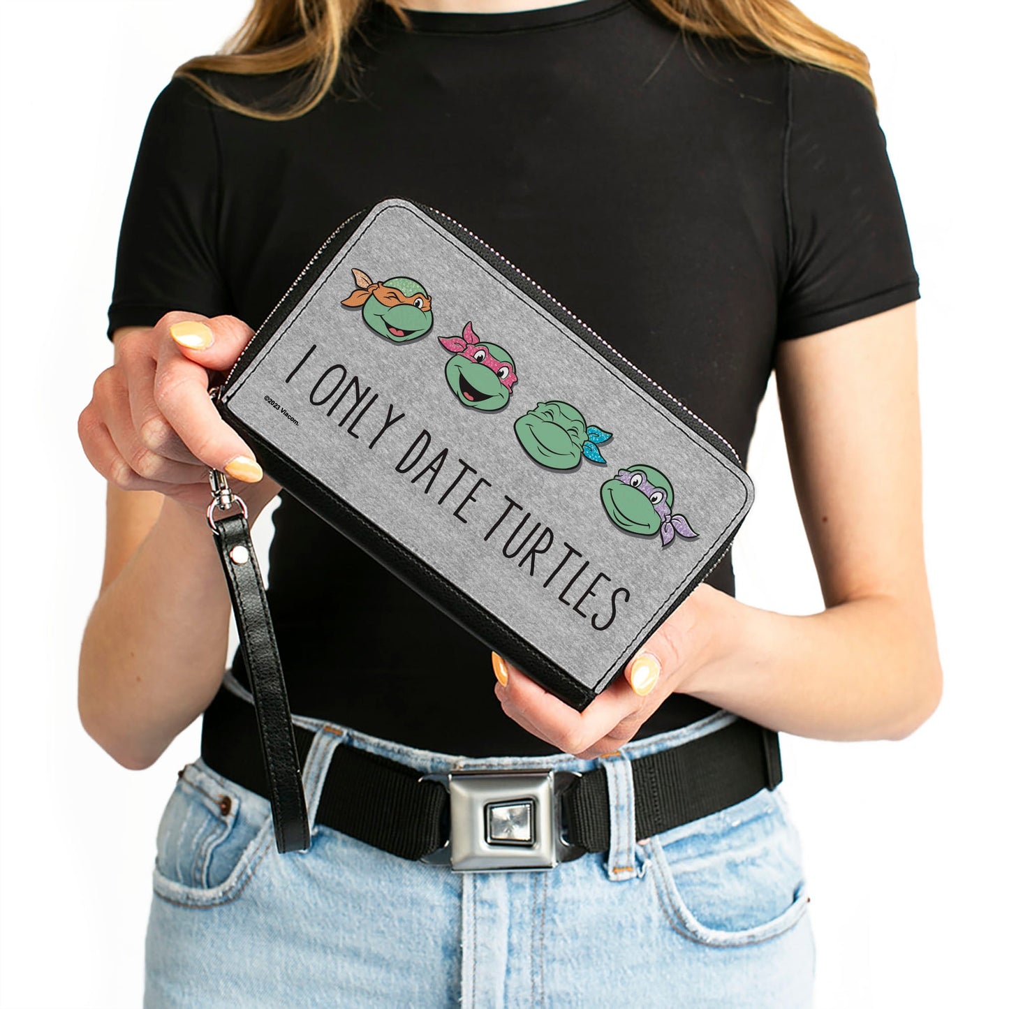 PU Zip Around Wallet Rectangle - Teenage Mutant Ninja Turtles I ONLY DATE TURTLES Expressions Grays