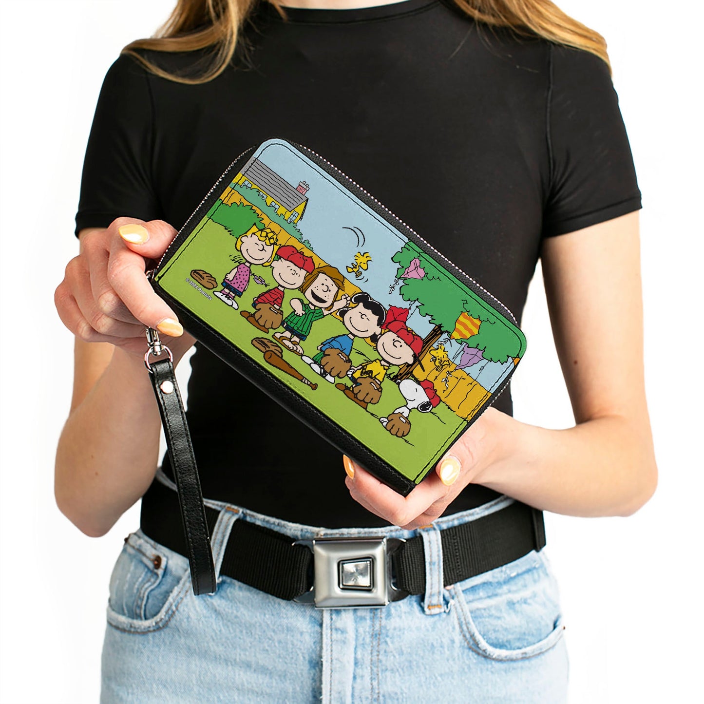 PU Zip Around Wallet Rectangle - Peanuts Gang Backyard Baseball Group Pose