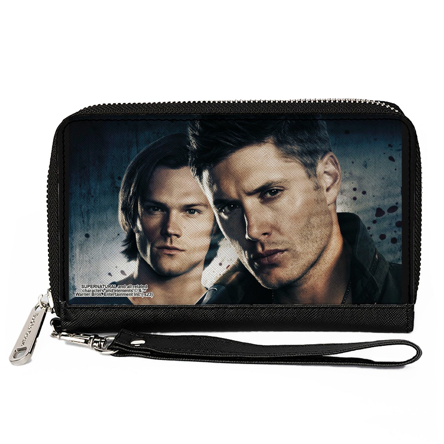 PU Zip Around Wallet Rectangle - Supernatural Winchester Brothers CLOSE-UP Pose Grays