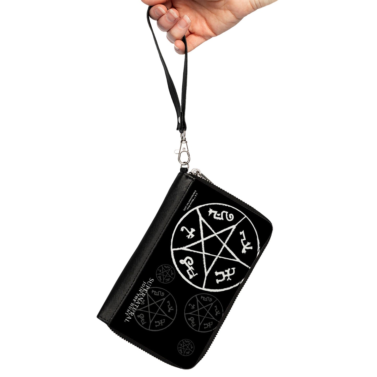 PU Zip Around Wallet Rectangle - Supernatural Devil's Trap Symbol Scattered Black/Gray/White
