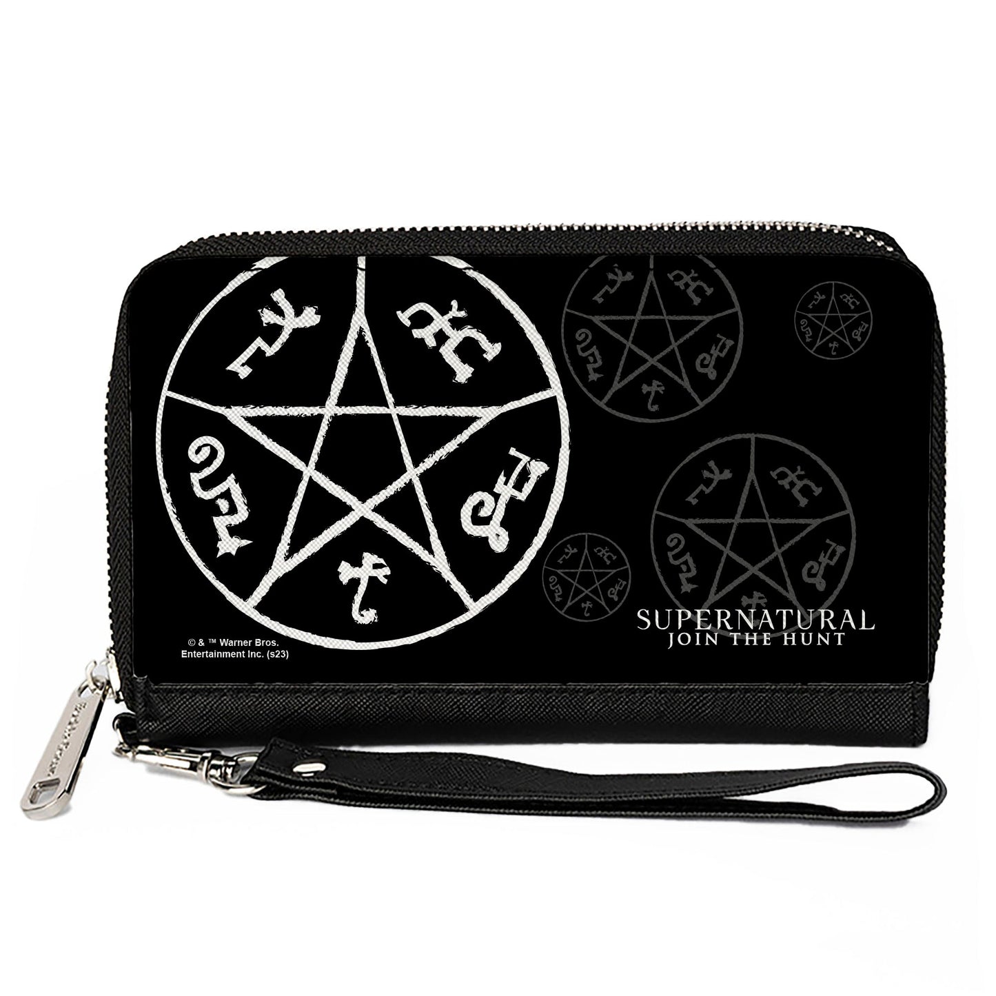 PU Zip Around Wallet Rectangle - Supernatural Devil's Trap Symbol Scattered Black/Gray/White