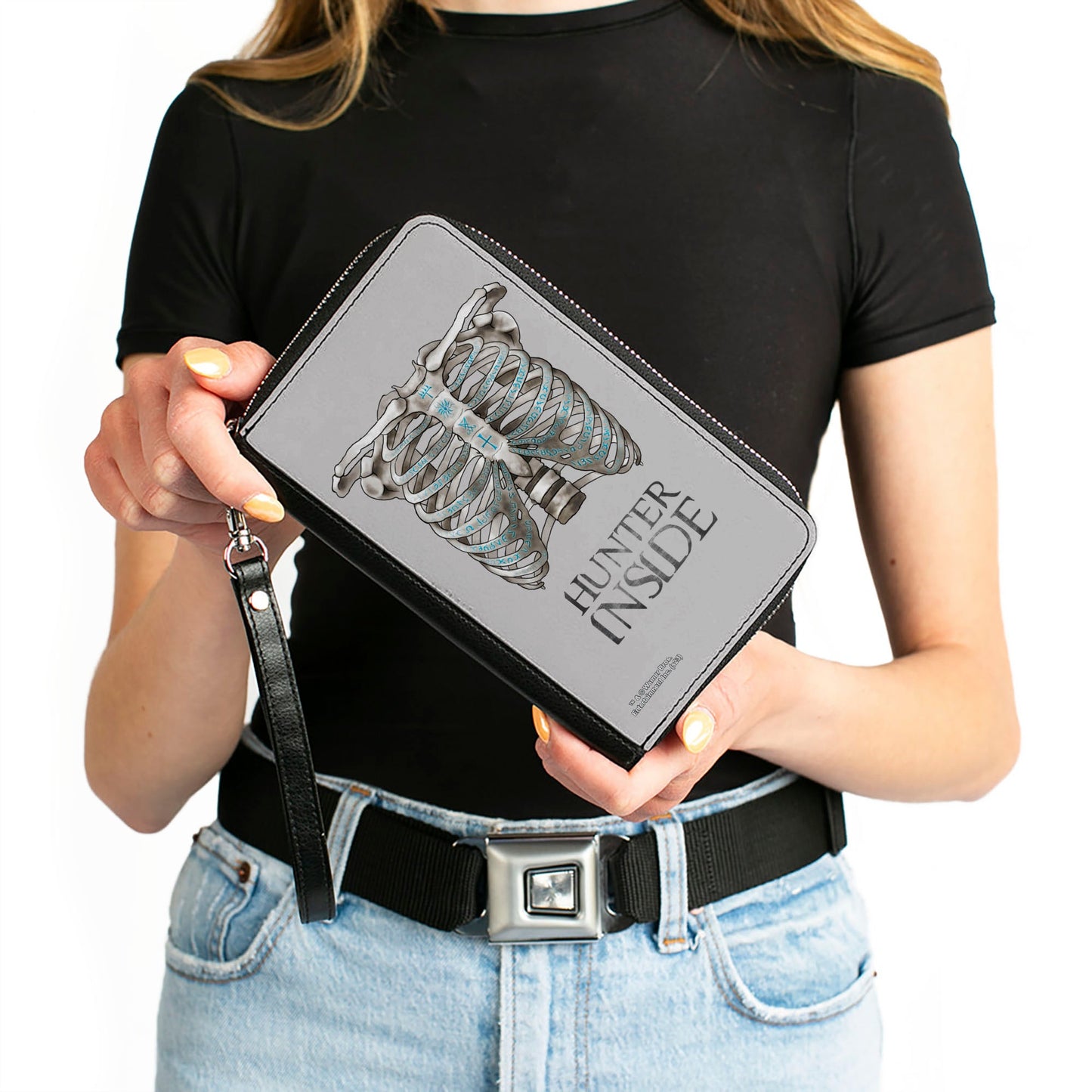 PU Zip Around Wallet Rectangle - Supernatural HUNTER INSIDE Rib Cage Poster