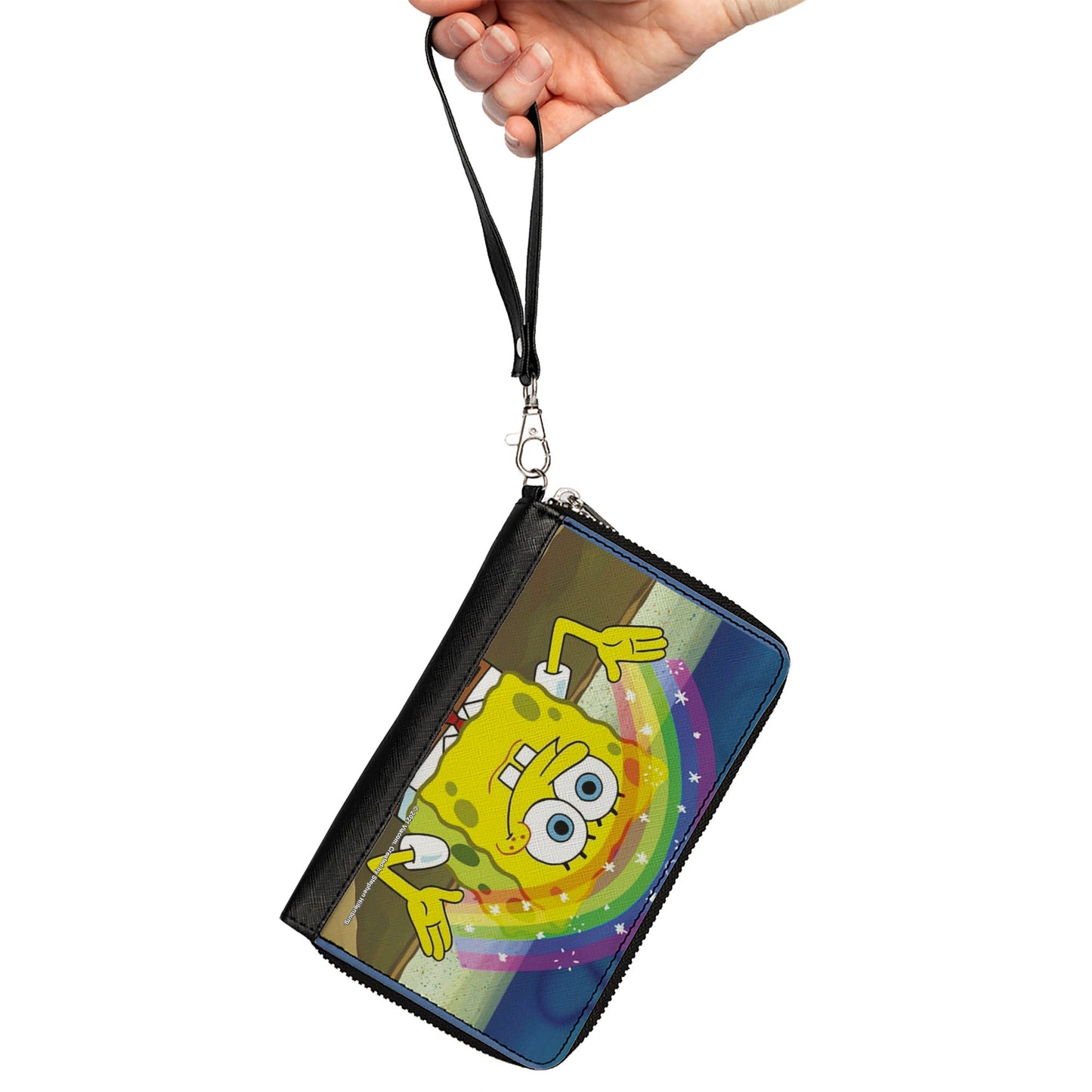 PU Zip Around Wallet Rectangle - SpongeBob SquarePants Imagination Smiling Rainbow Pose